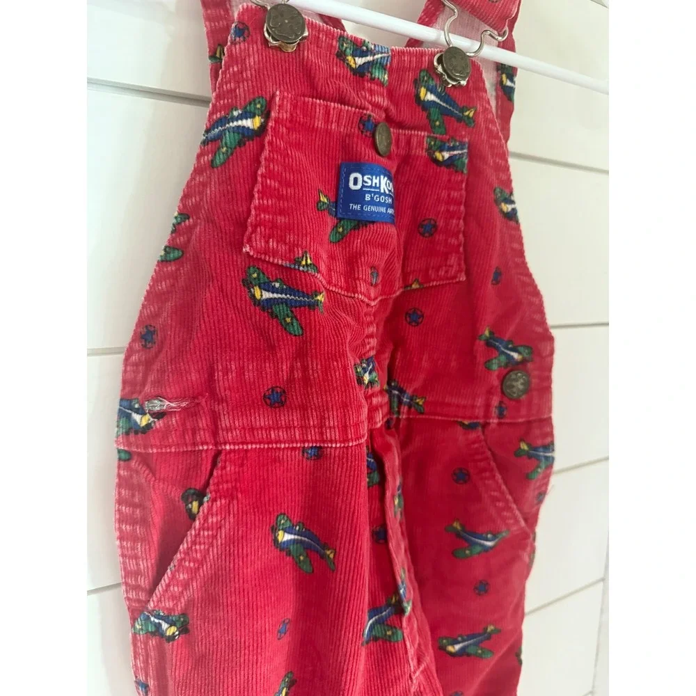 Vintage OshKosh‎ B'gosh Kids Red Corduroy Airplane Overalls Size 3T